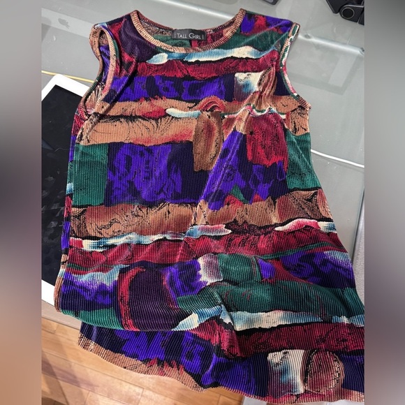 👚Exquisite Vintage Tall Girl Multi Coloured Pleated Sleeveless Top - Ladies L - Picture 13 of 16